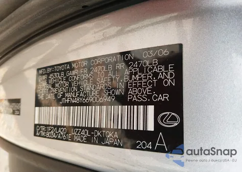 2006 Lexus Sc 430 из США, поврежденный, VIN JTHFN48Y669006949